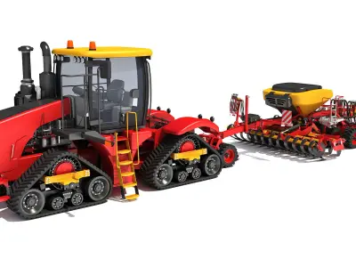 Tractor with Seed Drill 3D model 3