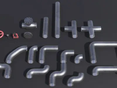 Modular Pipe Elements Low-poly 3D model