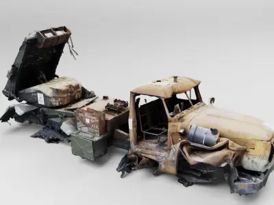 Destroyed BM-21 Grad or hailstorm multiple rocket launcher 3D model