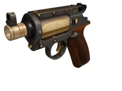 Steampunk SciFi Revolver Pistol 3D model