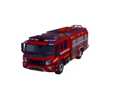 Low Poly Modern Fire Truck Vehicle Model PBR Texture Low-poly 3D model
