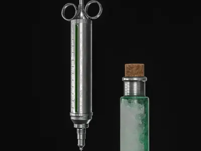 Vintage Medical Syringe Low-poly 3D model