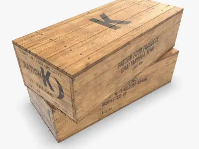 US K and C Rations wooden crate WWII Low-poly 3D model