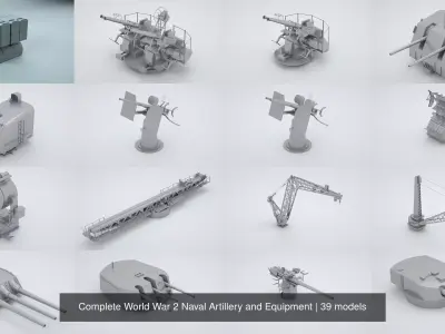 Complete World War 2 Naval Artillery and Equipment 3D Model Pack