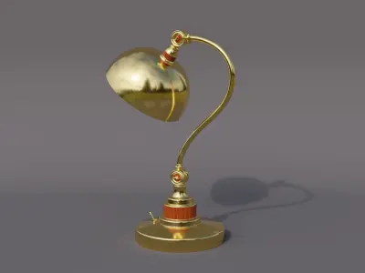 Vintage gold metal desk lamp with wooden trims Low-poly 3D model