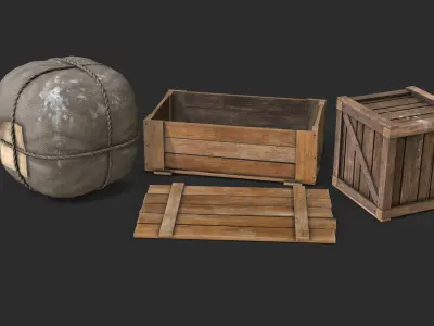 Old Bag and Crates Low-poly 3D model
