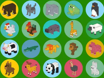 Voxel Animals Low-poly 3D model
