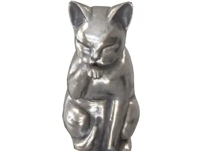 Grooming cat metal statue Low-poly 3D model
