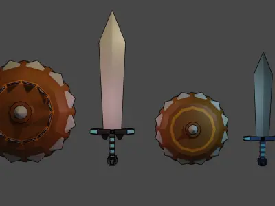 War sword and shield for game  Free low-poly 3D model