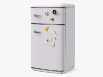 Vintage Fridge with Decorative Magnets and Child Drawing 3D model