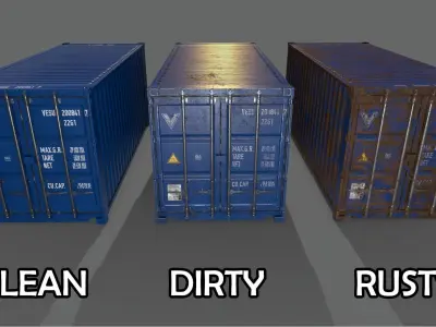 PBR 20 ft Shipping Cargo Container Version 2 - Blue Low-poly 3D model
