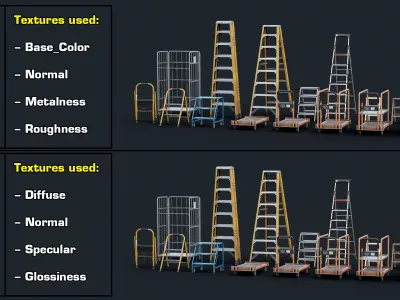 Industrial Stepladders Pack Realtime 3D model