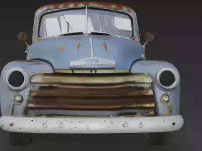 Vintage Old scratched rugged broken Blue Pickup Truck 3D Model 3D model