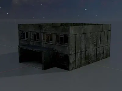 Old military barrack version 1 ruin 2 Low-poly 3D model