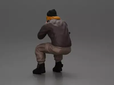 Gangster sitting in dressed casually with a beanie and jacket 3D print model