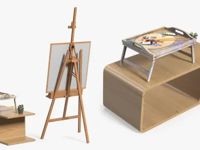  Framed Canvas on Easel with Compact Art Table 