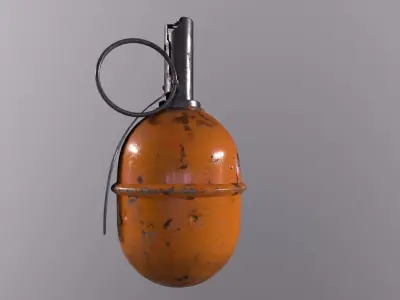 Granade orange grenade with metal handle Low-poly 3D model
