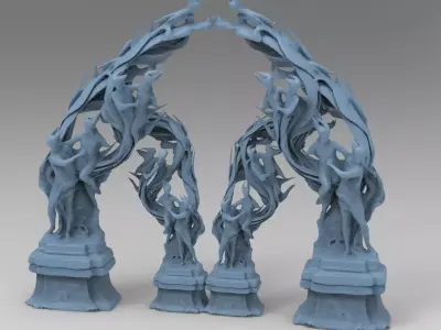 Dantes Inferno Fire dance pillars 2  Low-poly 3D model