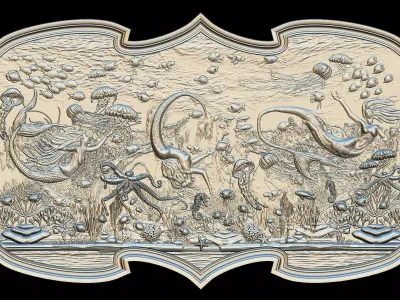 Aquatic Mermaid Theme Panno v1 for CNC Relief engraving 3D model