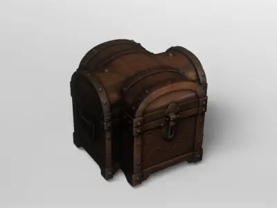 Vintage Ornate Wooden Treasure Chest 3D model