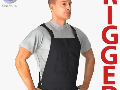 Worker Wearing Black Overalls Suit Rigged for Cinema 4D 3D model
