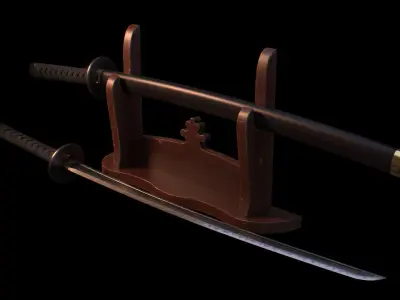 katana two samurai swords Low-poly 3D model purchase