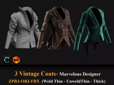 3 Vintage Women Coats 3D model