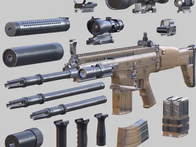 3DRT - FN SCAR assault rifle Low-poly 3D model