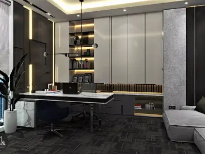 office private and living room area 3D model