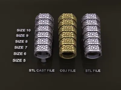 Gold Nugget Narrow Rectangular Signet Ring Mix Size 3D print model