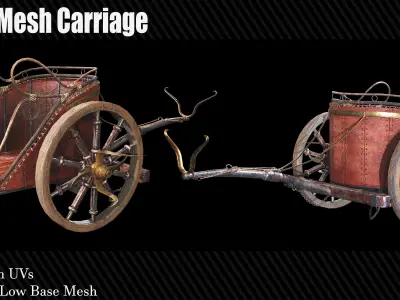 30 Carriage and wagons Base Mesh Game Ready Low-poly 3D model