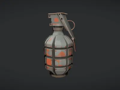 military hand grenade with weathered metal 3D model