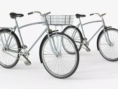 Grey Vintage City Bicycle with Front Basket 3D model