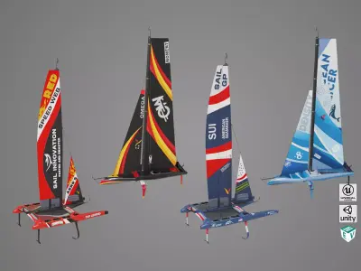 Yacht Hydrofoil Sailing Boat  All PBR Unity UE Textures 3D Model Pack