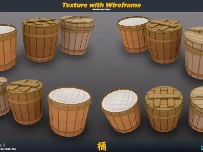 Ancient Chinese Barrel Low-poly 3D model