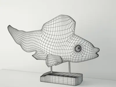 Hand Carved Driftwood Fish On Stand 3D model 7