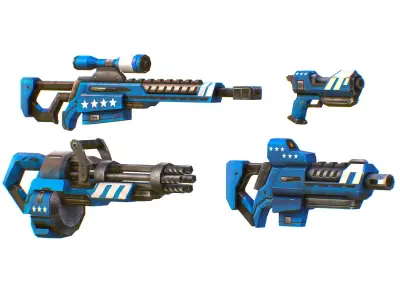 Weapons Set 4 Gun Pistol Assault rifle Sniper rifle machine gun 3D Model Pack order