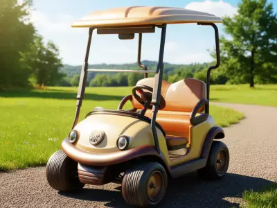Cartoon Golf Cart Vehicle Lowpoly Beige Body 3D Model Low-poly 3D model