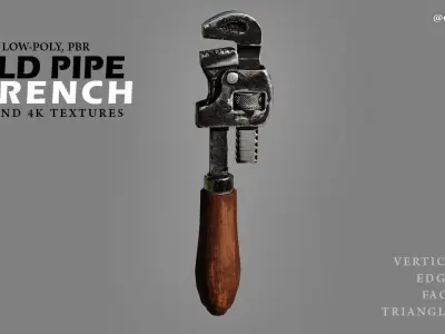Old Pipe Wrench Low Poly PBR Game-Ready Asset Free low-poly 3D model
