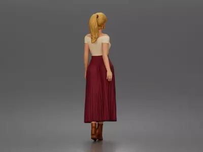 shopper strolls downtown wearing off shoulder top pleated skirt 3D print model