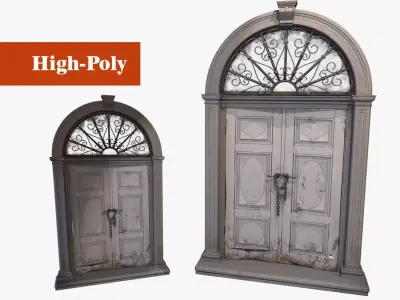 Old door in a house entrance to a house high poly 3D model