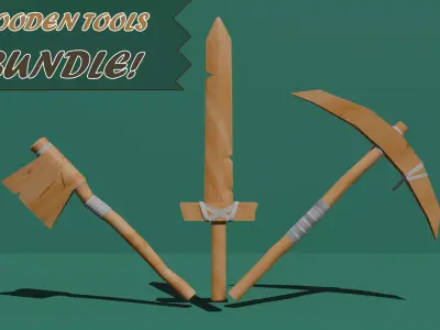 Low Poly Wooden Tools Pack Low-poly 3D model