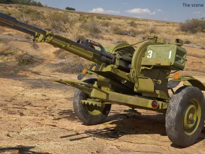  Soviet ZU-23-2 Twin-Barrel AA Gun Rigged for Cinema 4D 