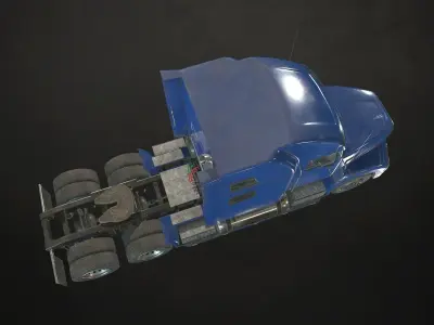 Semi Truck Tractor - Blue Low-poly 3D model