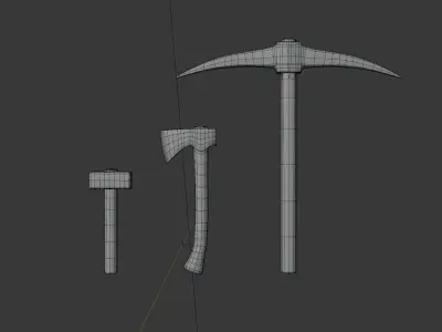 Medieval Tools Pack Pickaxe Axe Hammer Game Ready Low-poly 3D model