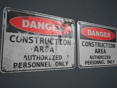 Plastic Danger Sign 5 PBR Game Ready Low-poly 3D model