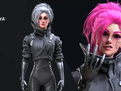 Cyberpunk Girl 2 - Game Ready Low-poly 3D model