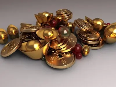 Treasure Pearls sapphires cartoon jewelry Gold Coins 3D model