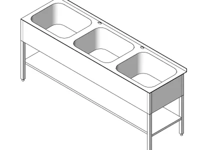 3 Compartment Industrial Sink  Stainless Steel Revit Family 3D model