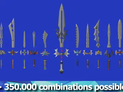 Modular Swords Mega Pack - 1200 Swords And 220 Sword Components Low-poly 3D model